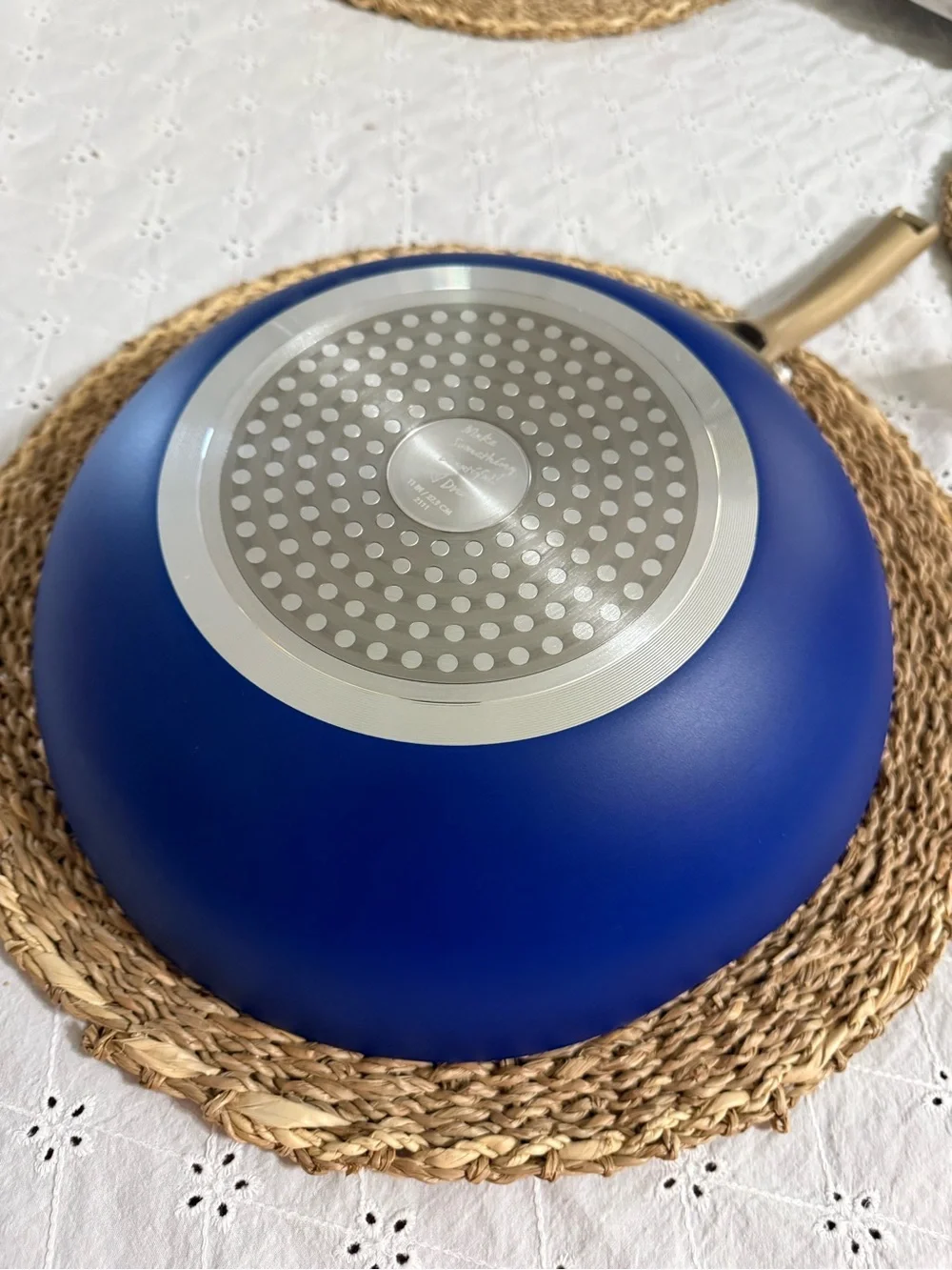 Blue 11 in Nonstick Stir Fry Pan with Gold Handle - Black Interior